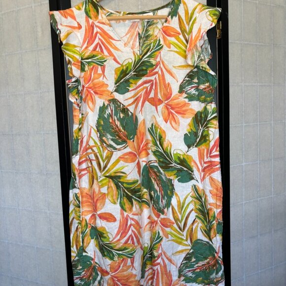 Nicole Miller 100% Linen Dress S FLORAL Cap Sleeves VERY Lightweight - Picture 3 of 4